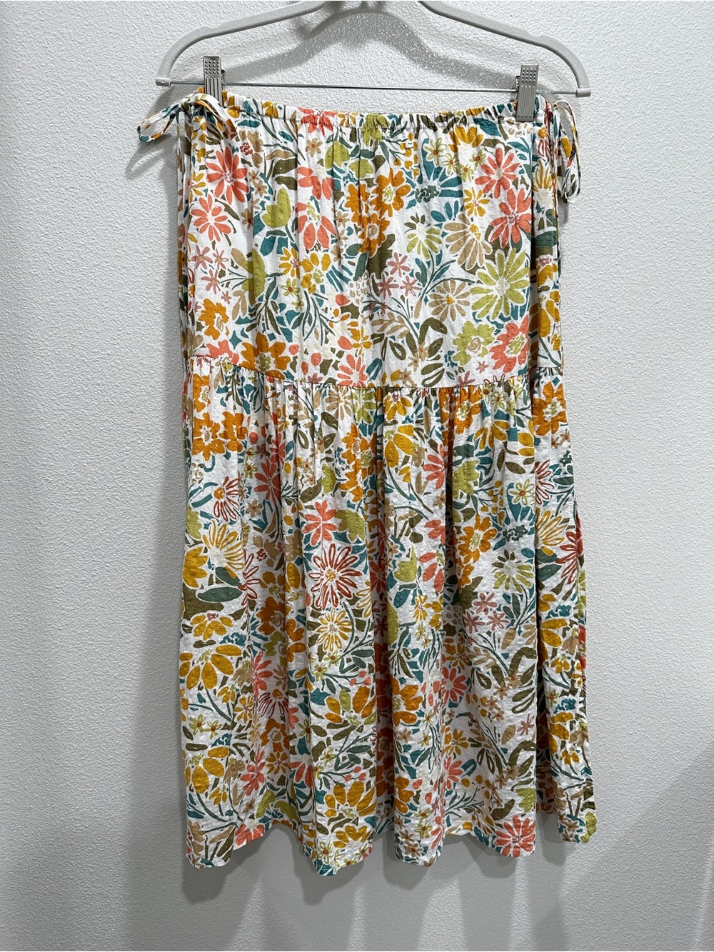 ILLA ILLA Floral Midi Skirt in White, Mustard, Coral & Teal